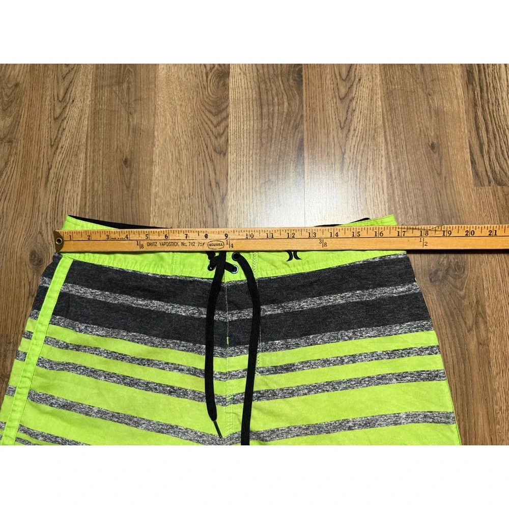 Hurley Shorts Mens Size 33 Lime Green Striped Swim Trunks Buckle Exclusive